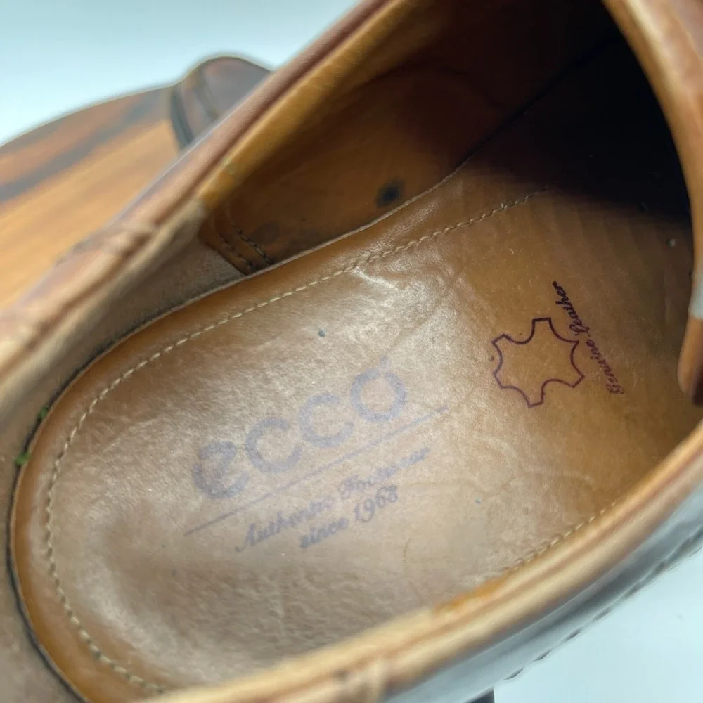 Ecco Shoes Mens 10 Holton Apron Toe‎ Oxford Brown Leather Dress Casual